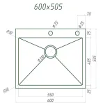 Кухонная мойка VANS 600x505x200 мм Black DECOR