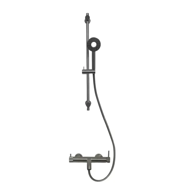 Смеситель для ванны и душа MILLEAU Tissage ML81803M/0705BDQ-GM c душевым гарнитуром, Оружейная сталь